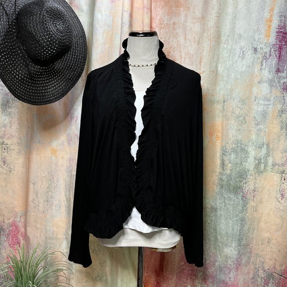 📌The Pyramid Collection Black  Open Front Plus Size Rayon Cardigan - Picture 3 of 14